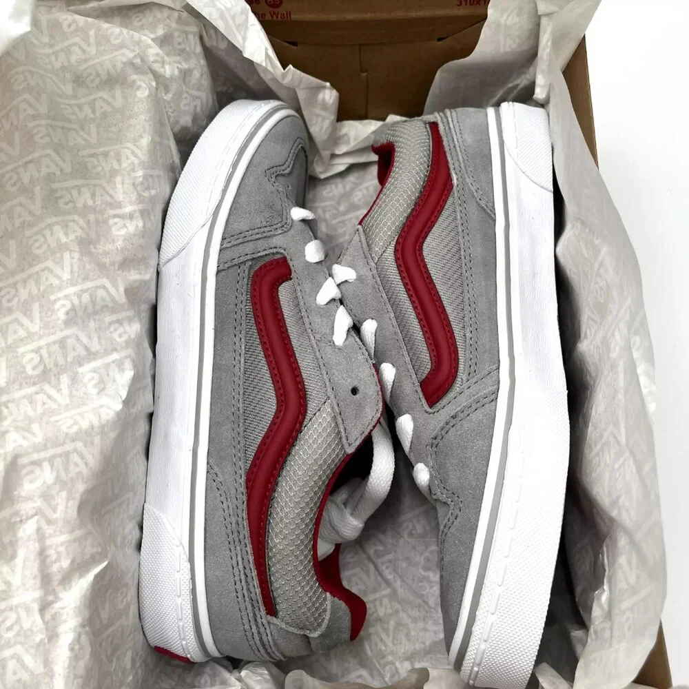 Vans Caldrone Youth Boy's Suede Sneakers Size‎ 5 Gray-Red Classic Stylish Shoes